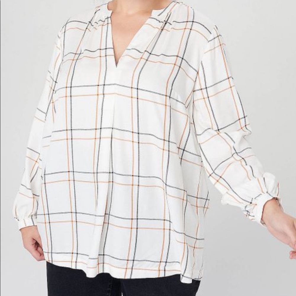 NWT Loft Plaid split neck blouse